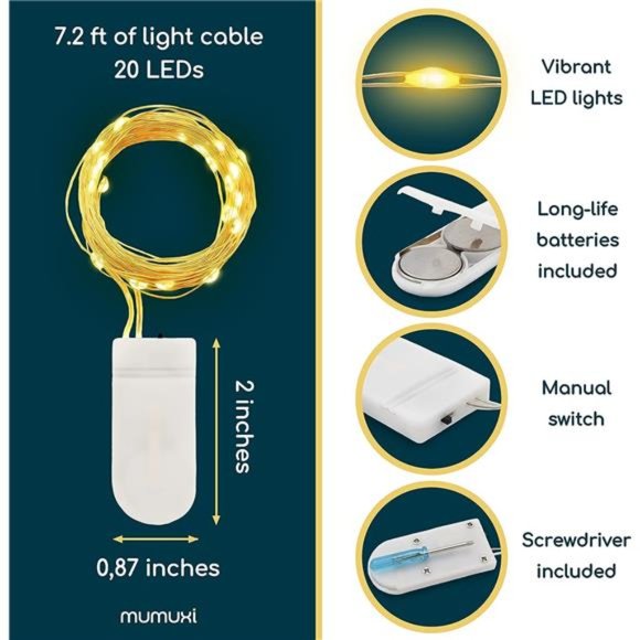 LED Fairy Lights Battery Operated String Lights 12Pack 7.2ft 20 Battery Powered - Picture 3 of 6